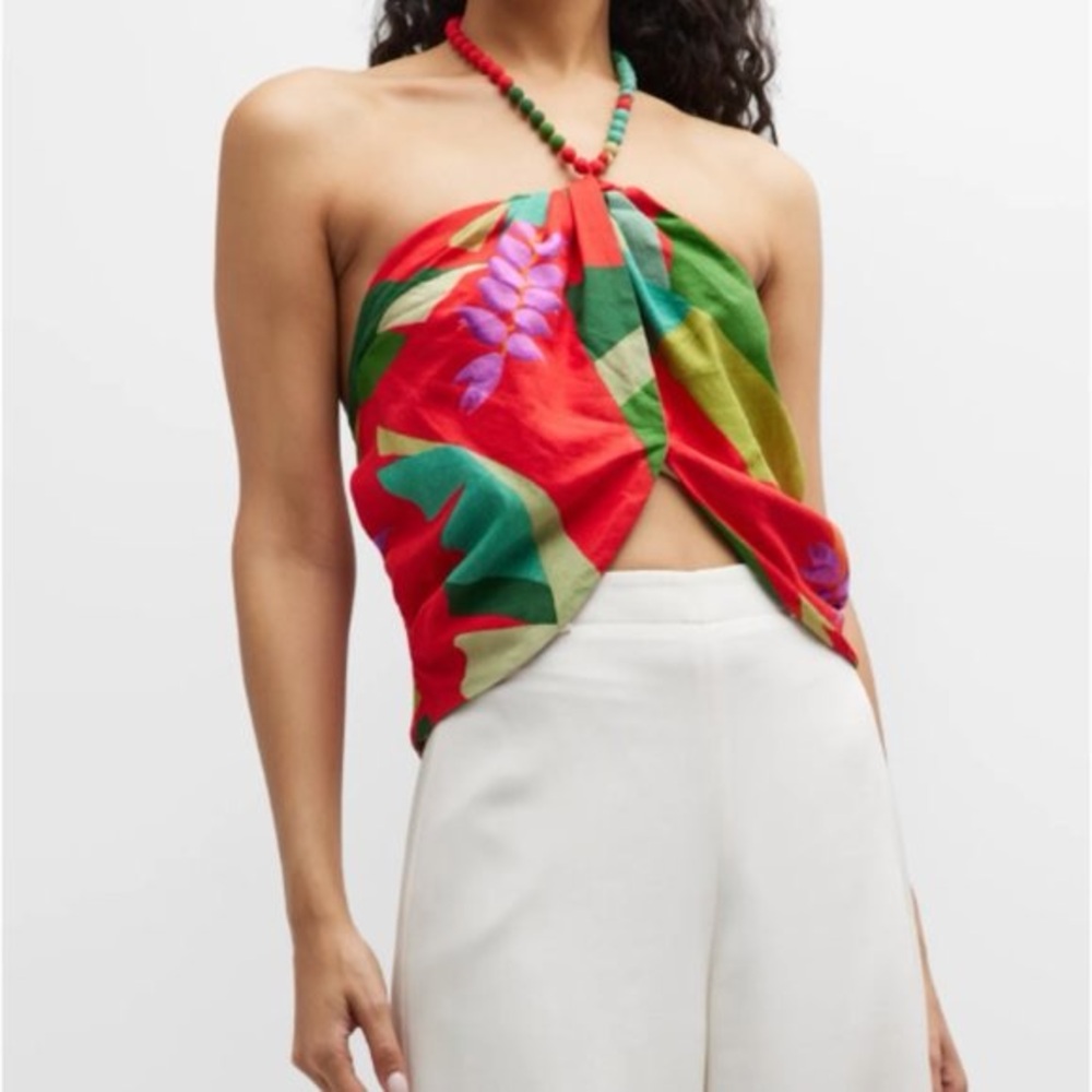 FARM Rio Heliconia Halter Crop Top - Size Medium